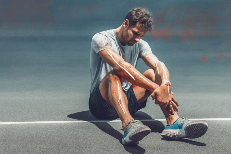 户外场地脚部受伤的男子实拍摄影图,高清,摄影图,摄影图片,图片大全,摄影图免费下载